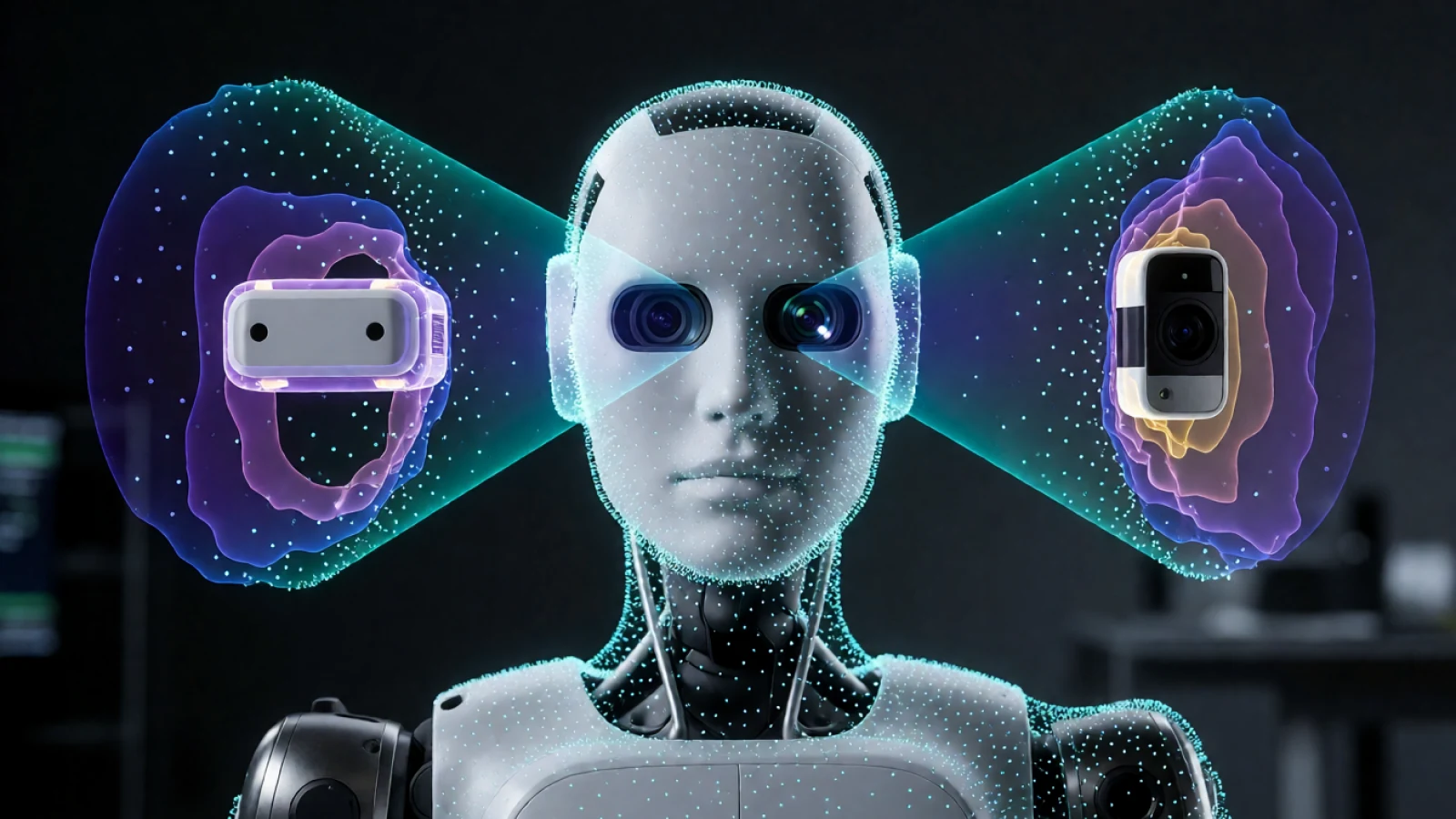 EngineAI T800 humanoid robot with binocular camera and 3D LiDAR perception overlays